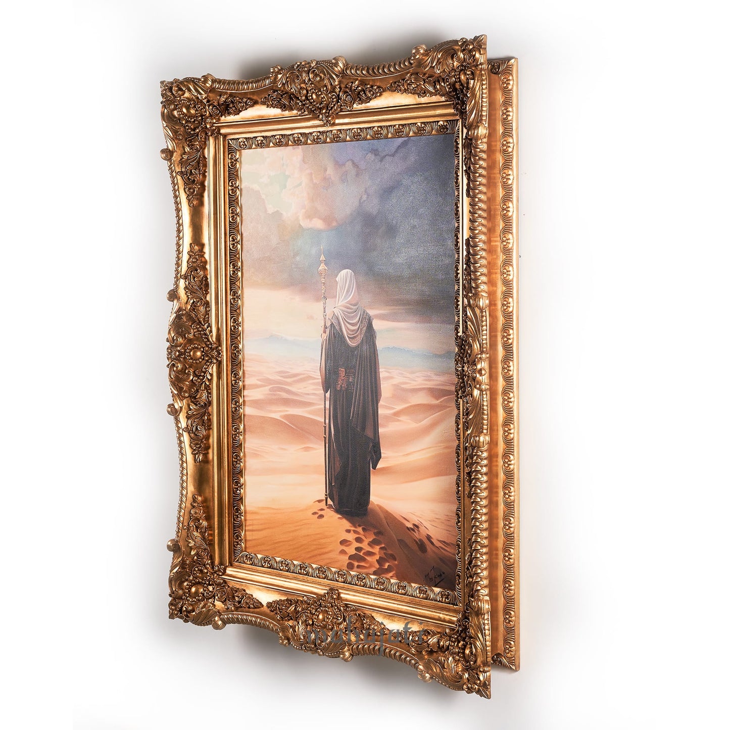Customizable oil painting on canvas with hand-carved teak wood frame by Mahajati