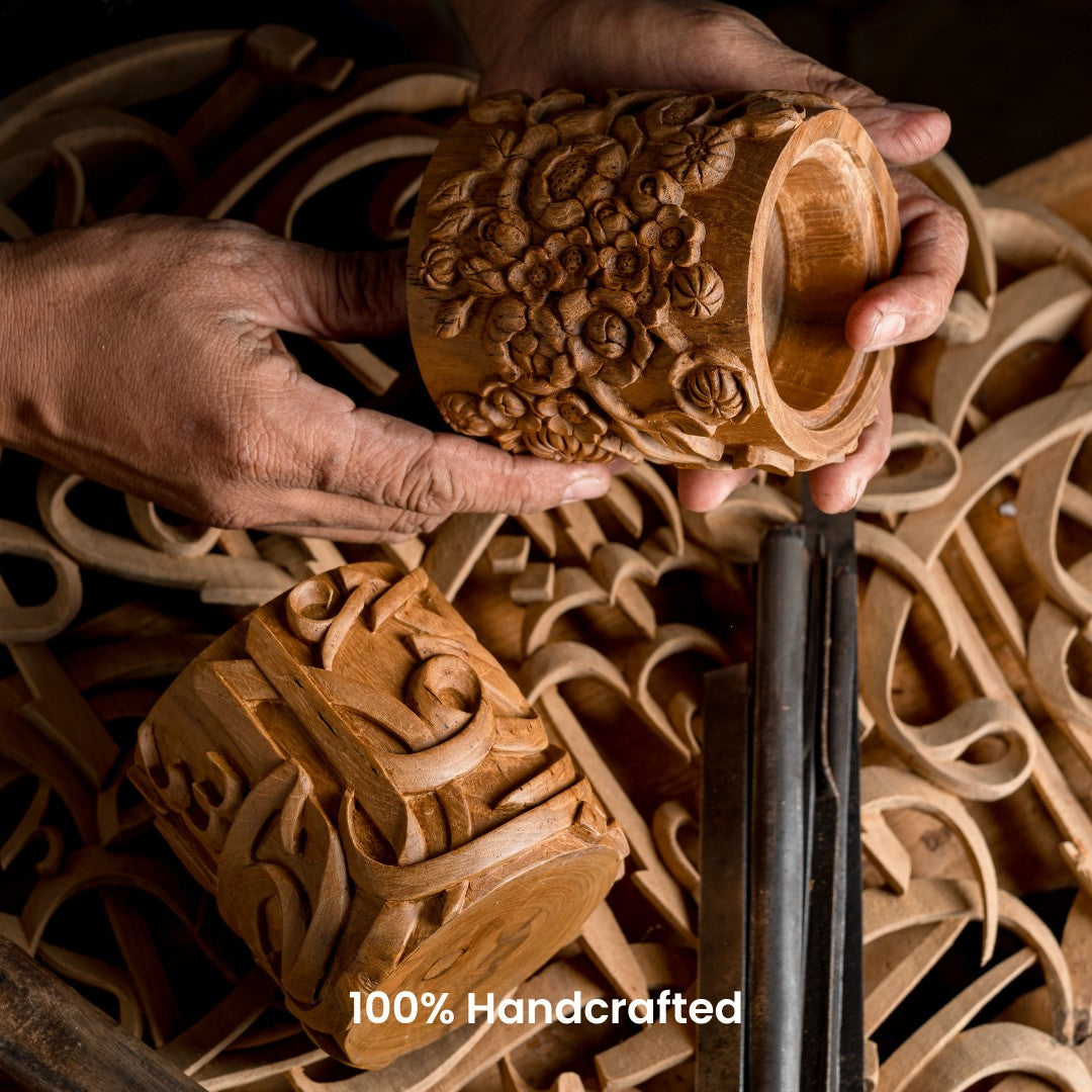 Jasmine Flower Mabkhara - Chip Carving - Round - 10cm x 10cm