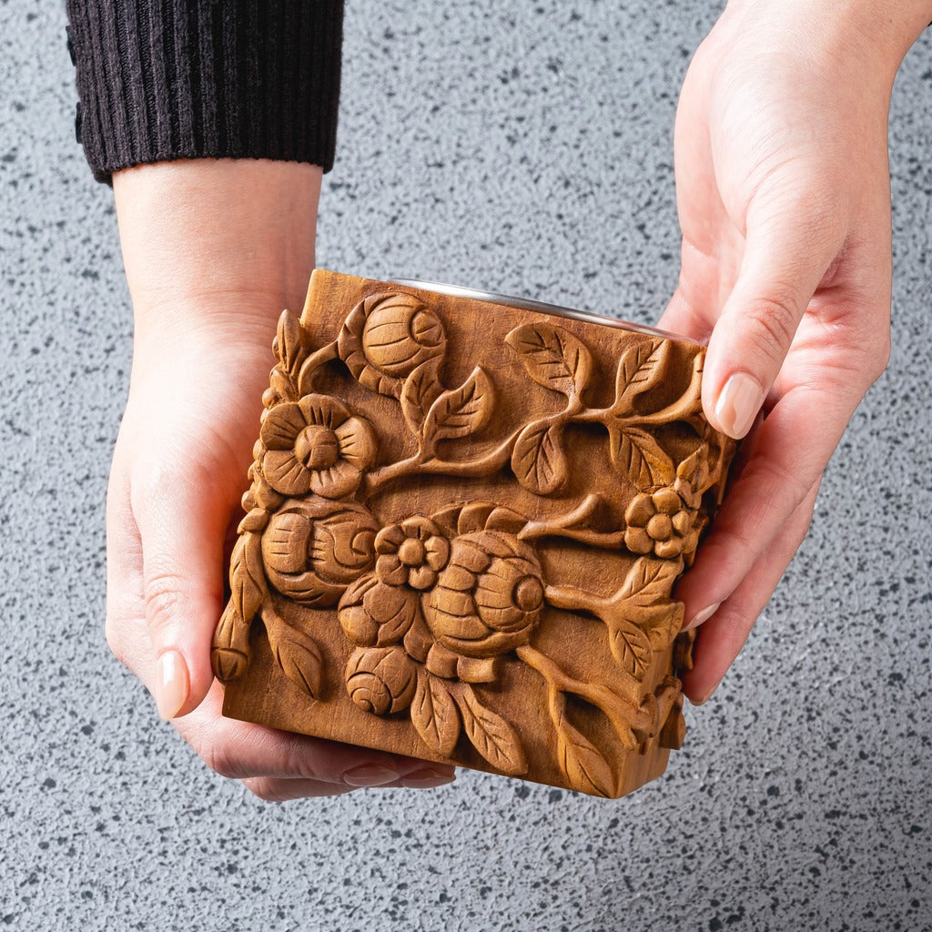 New handmade wooden mubkhar in floral carving