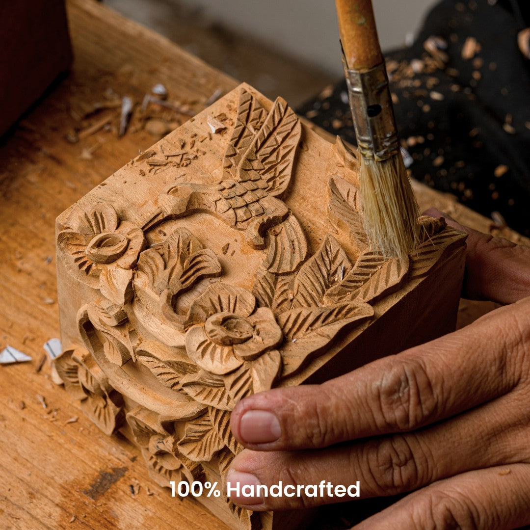 Bird and Jasmine Flower Mabkhara - Chip Carving - Square - 10cm x 10cm