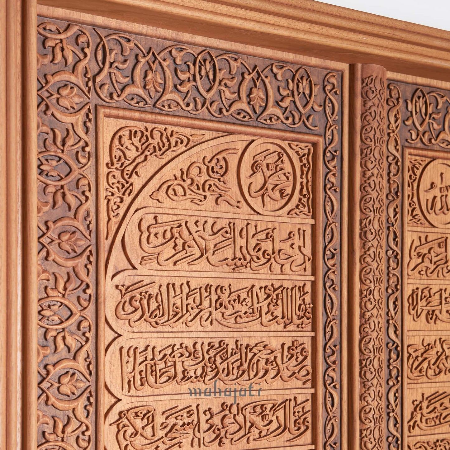 Exquisite hand-carved wood art of the Mahajati Door of Kaaba, capturing the sacred design.