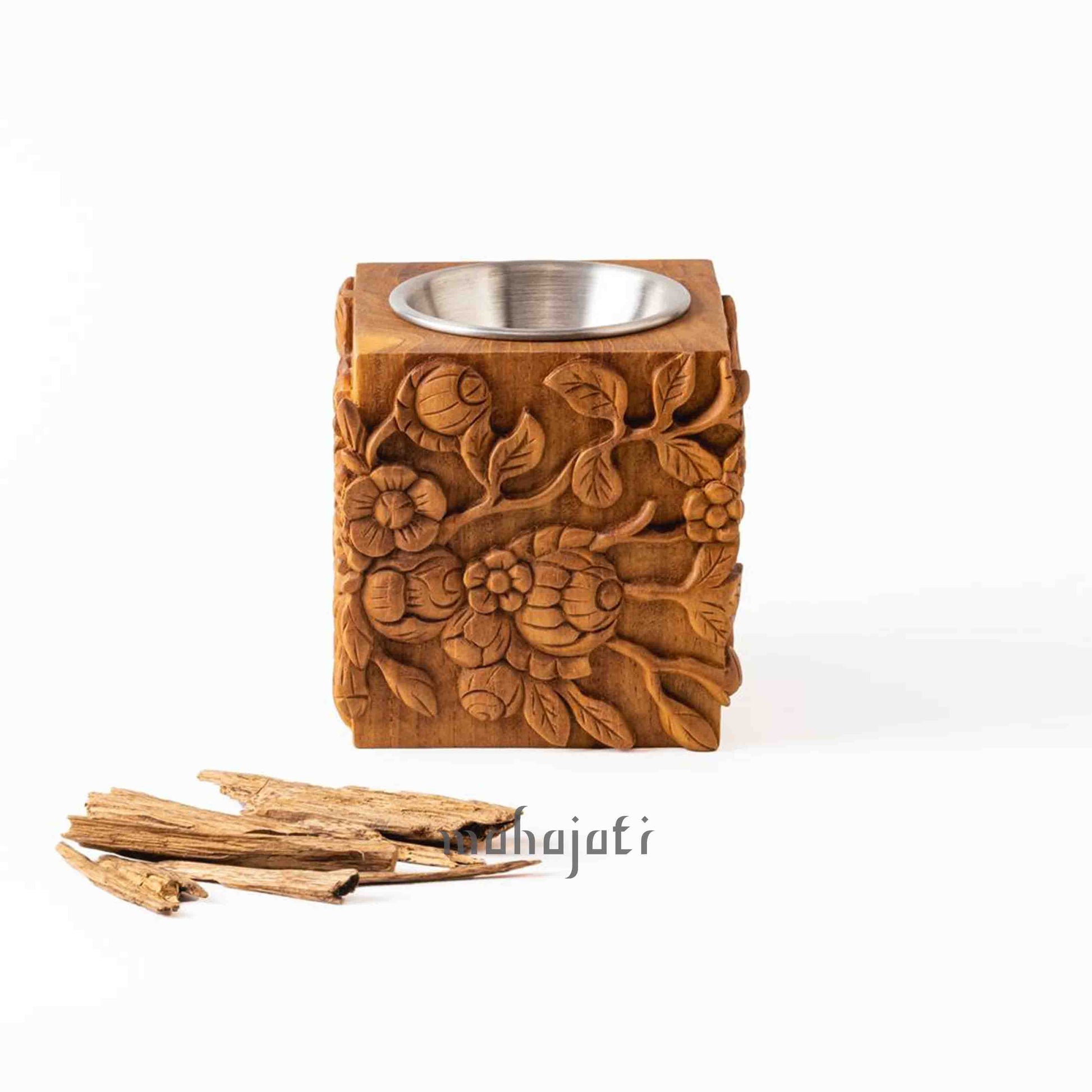 New handmade  wooden mubkhar in floral carving 
