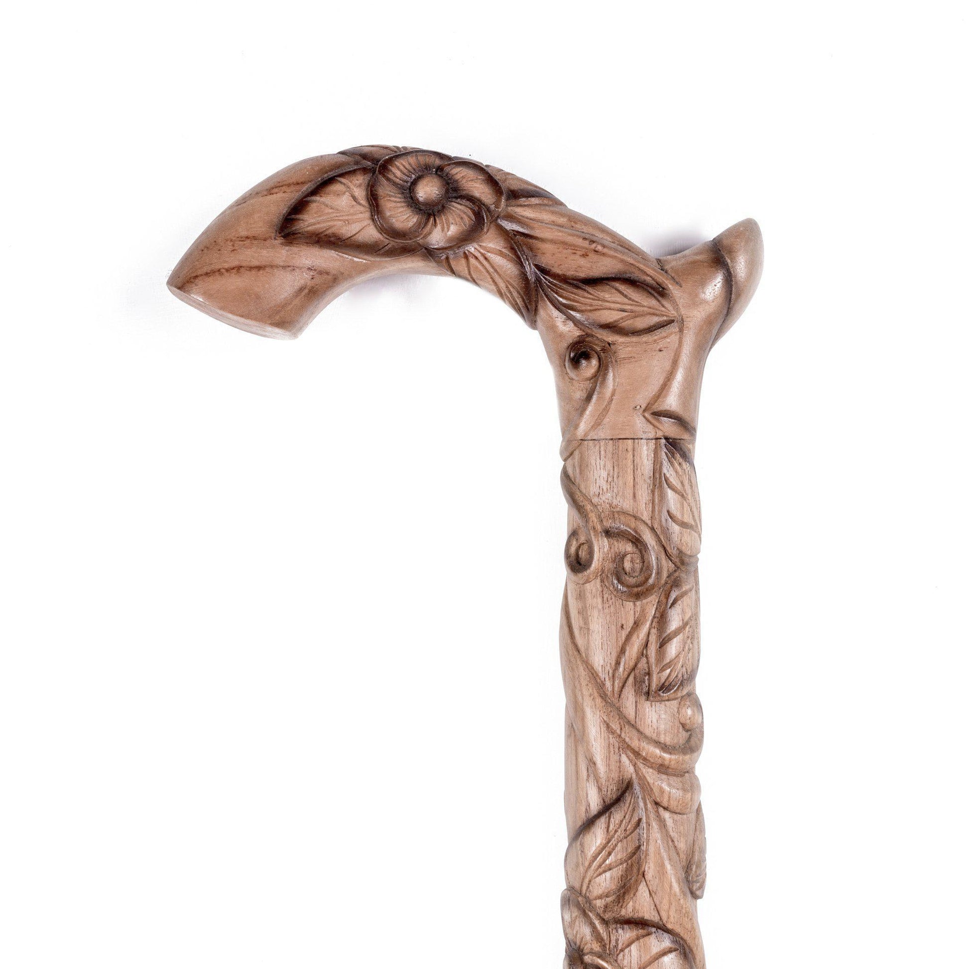 Walking Cane  - Chip Carving - 16.5cm Length x 95cm Height - Floral - Mahajati