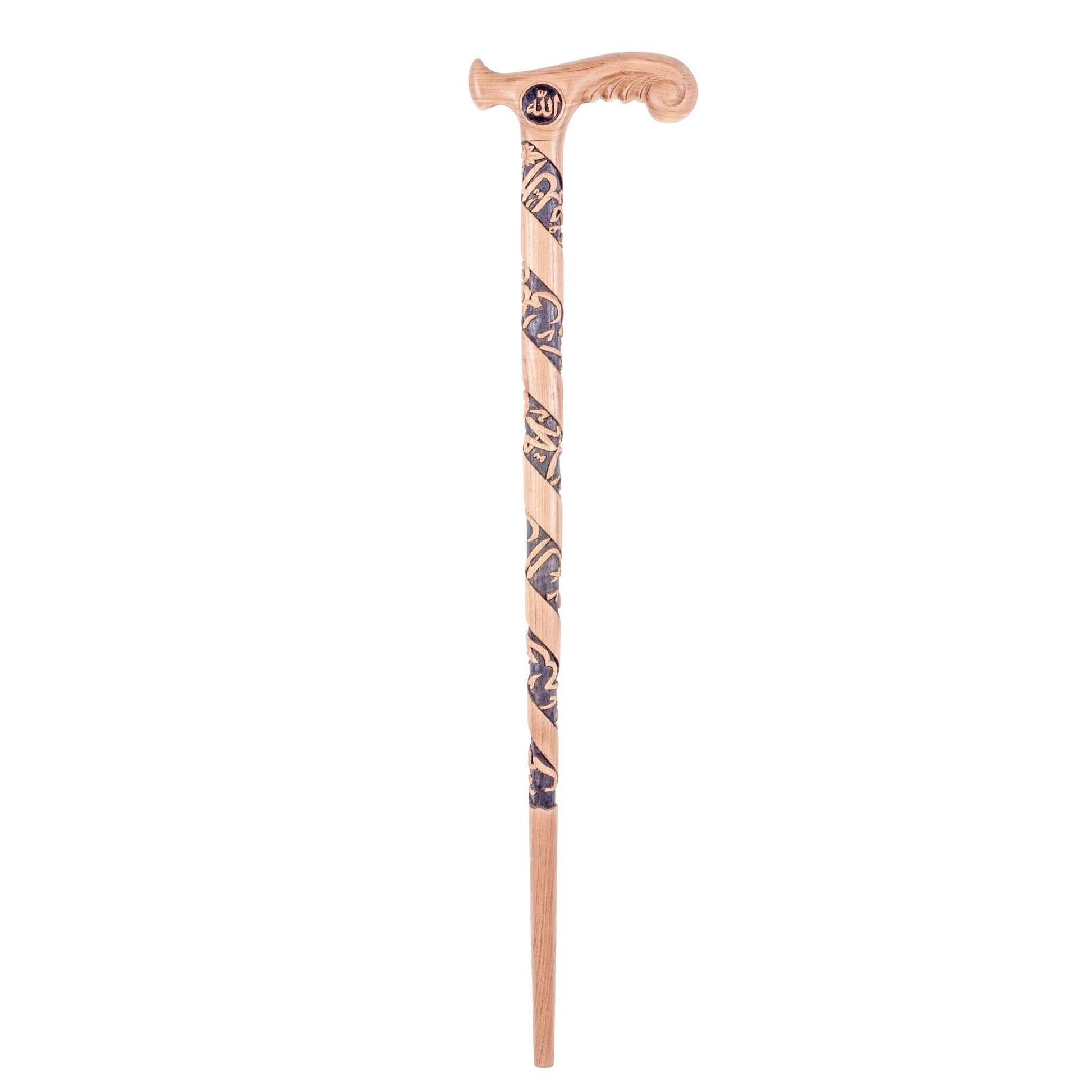 Walking Cane  - Chip Carving - 21.5cm Length x 95cm Height - Allah / Muhammad / Sholawat Nabi - Mahajati
